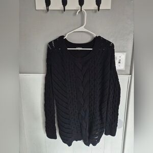 Express Black Open Knit Sweater Black Medium
